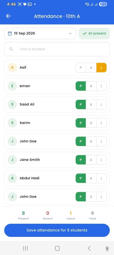 Jantrah Tech school management teacher app, screen 4
